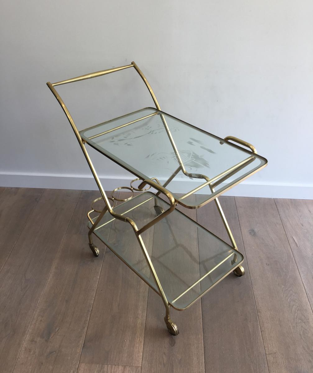 Rolling Table Design Italian Brass And Engraved Lenses.-photo-2