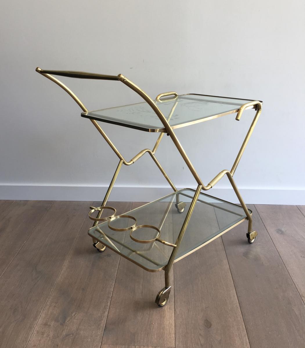 Rolling Table Design Italian Brass And Engraved Lenses.-photo-4