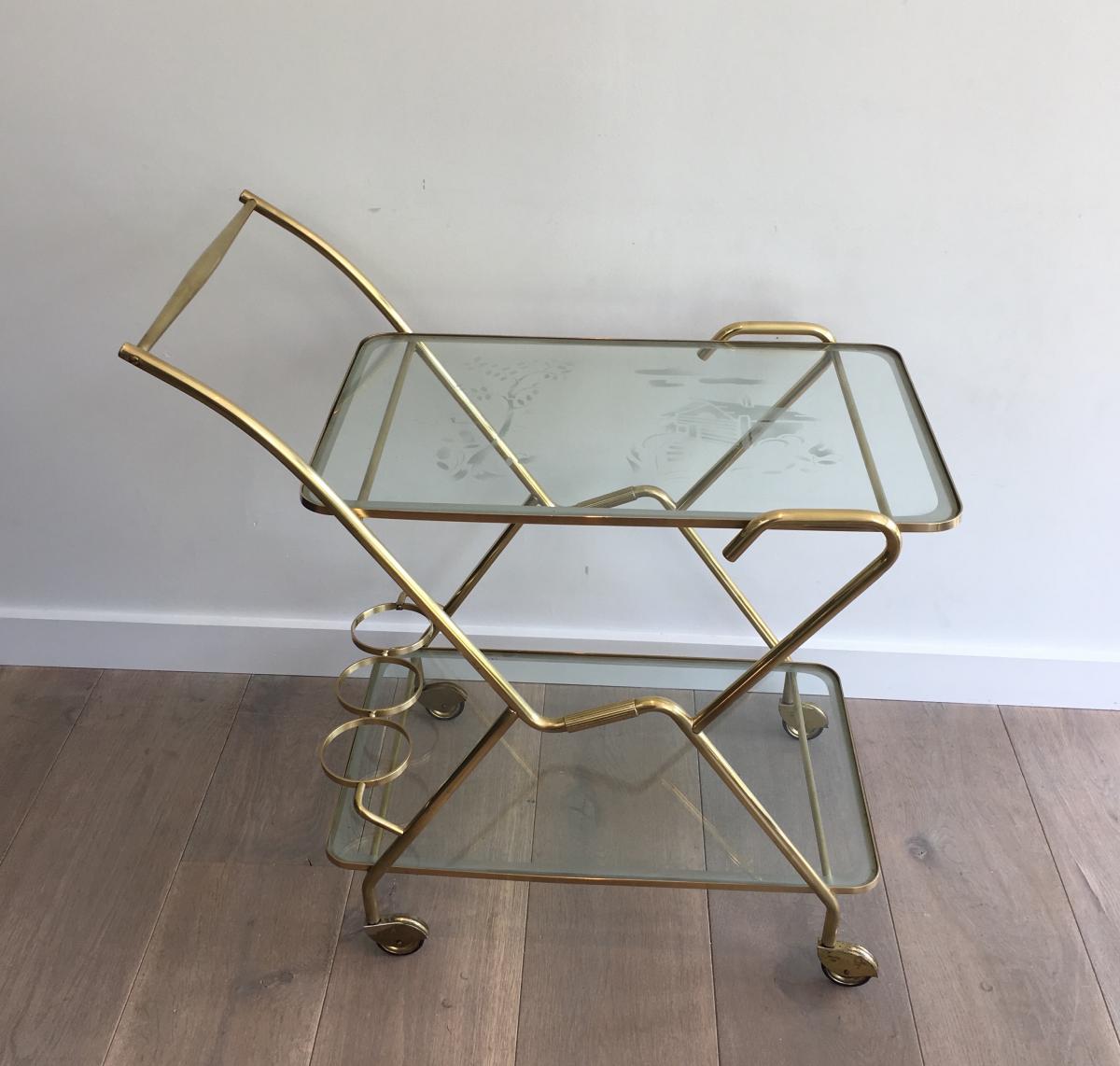 Rolling Table Design Italian Brass And Engraved Lenses.-photo-6