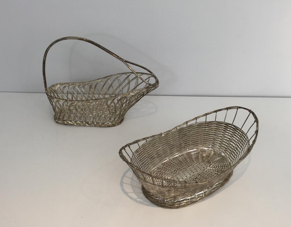 Decanter And Basket In Slats Of Silver Metal.