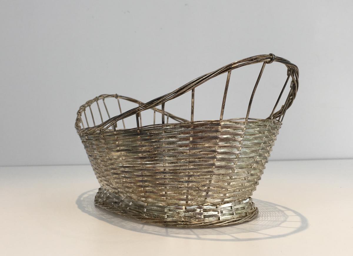 Decanter And Basket In Slats Of Silver Metal.-photo-2