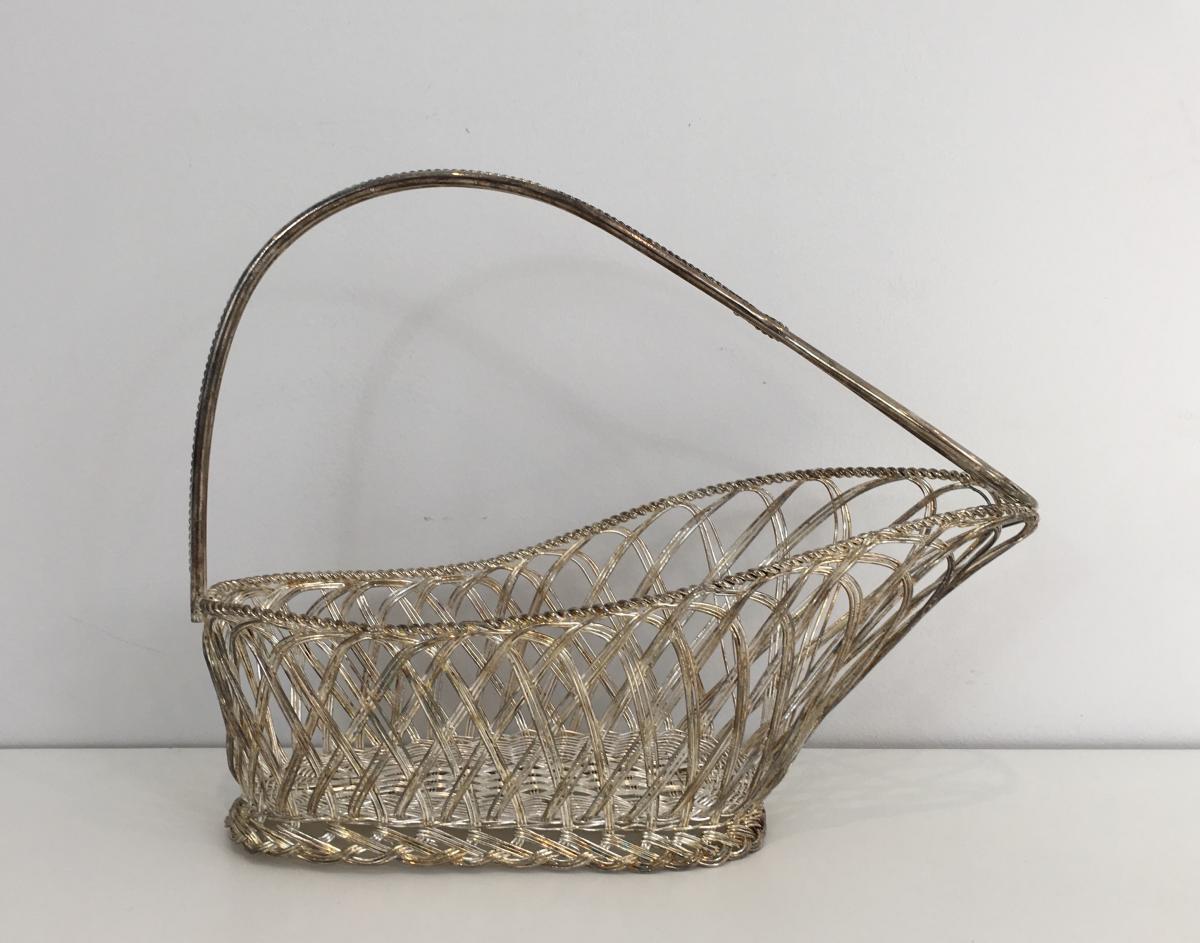 Decanter And Basket In Slats Of Silver Metal.-photo-4