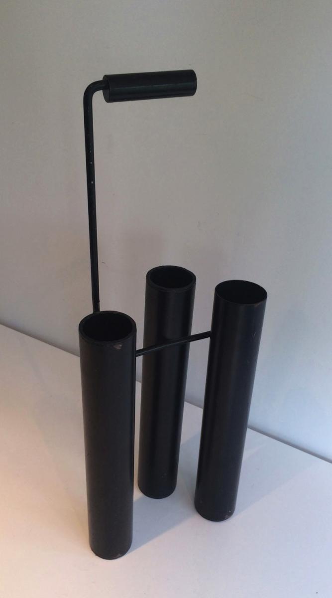 Design Umbrella Stand In Black Lacquered Metal. Around 1970-photo-4