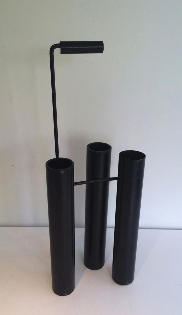 Design Umbrella Stand In Black Lacquered Metal. Around 1970-photo-5