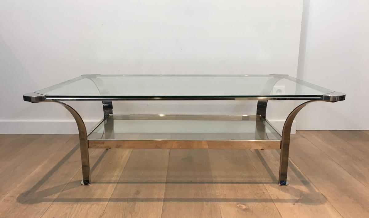 Important Chrome Design Coffee Table And Glass Trays. Around 1970-photo-4