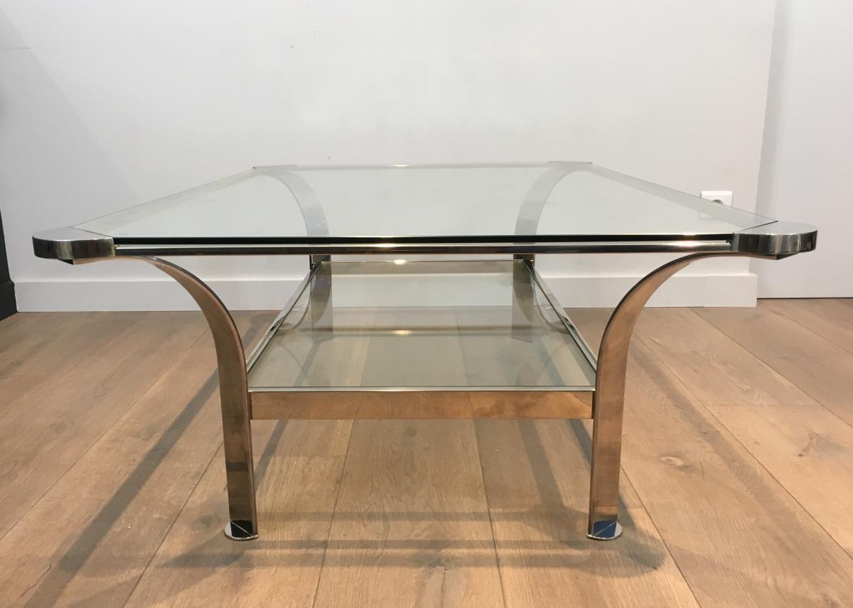 Important Chrome Design Coffee Table And Glass Trays. Around 1970-photo-2