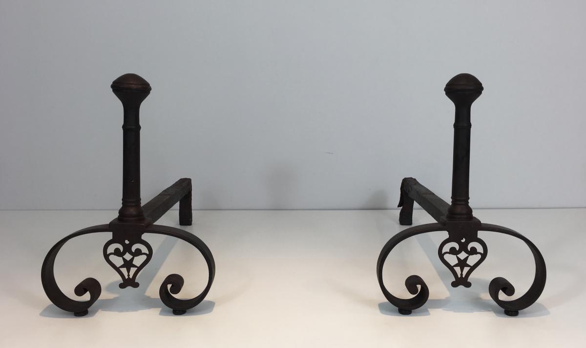 Pair Of Wrought Iron Andirons. French. 18th Century -photo-2