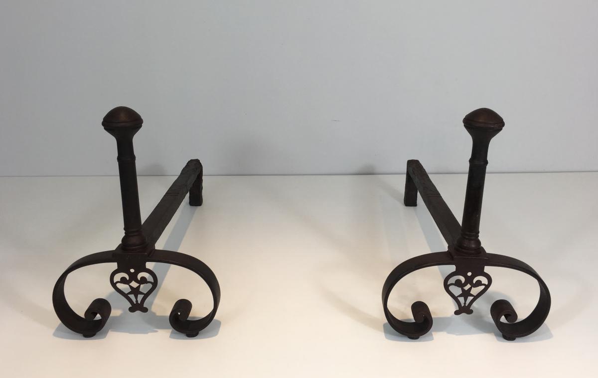 Pair Of Wrought Iron Andirons. French. 18th Century -photo-3