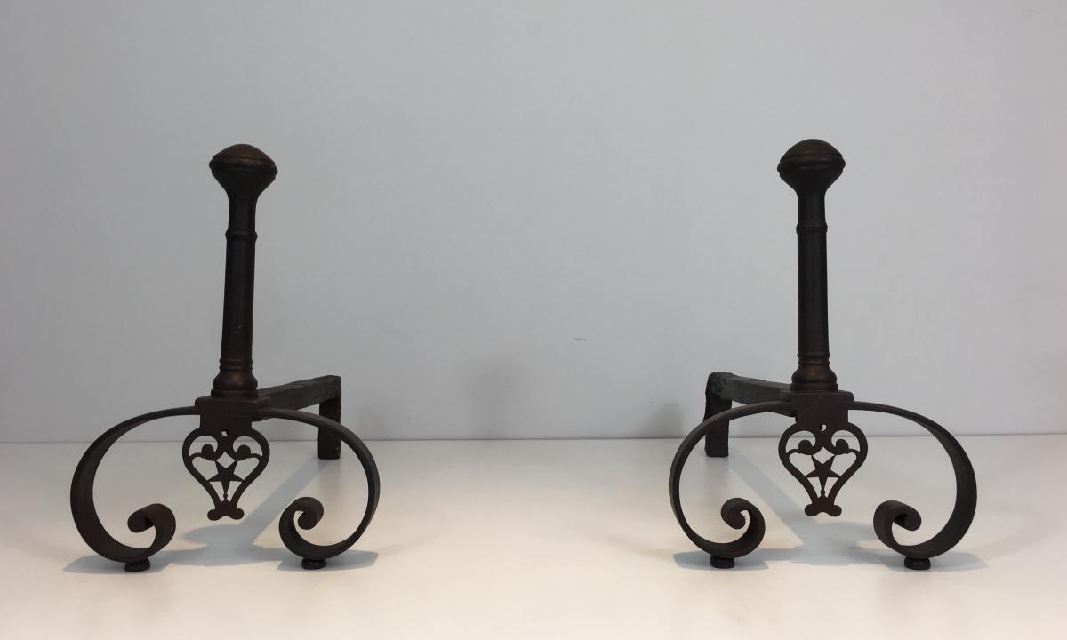 Pair Of Wrought Iron Andirons. French. 18th Century -photo-4