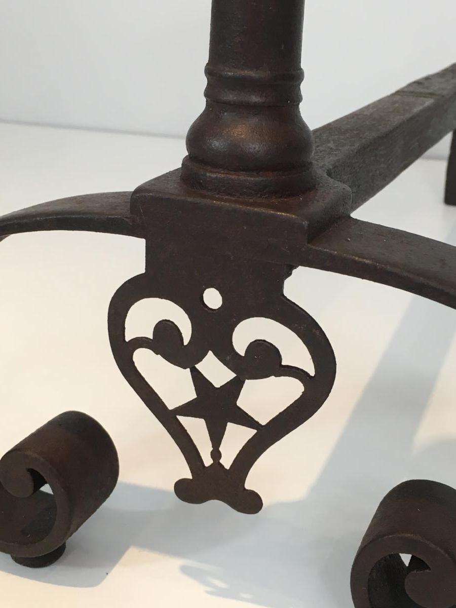 Pair Of Wrought Iron Andirons. French. 18th Century -photo-4