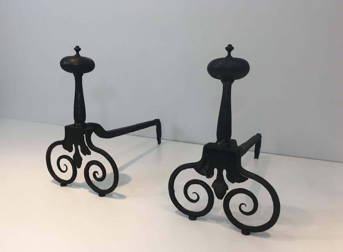 Pair Of Wrought Iron Andirons. French. 18th Century -photo-2