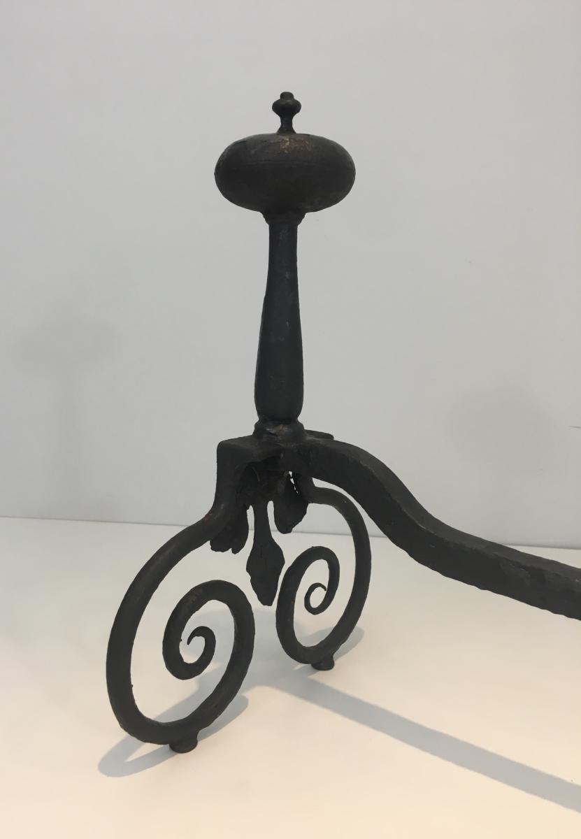 Pair Of Wrought Iron Andirons. French. 18th Century -photo-6