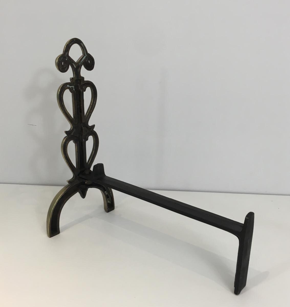 In The Style Of Raymond Subes. Bronze And Iron Andirons. Signed. French. Circa 1940 -photo-5