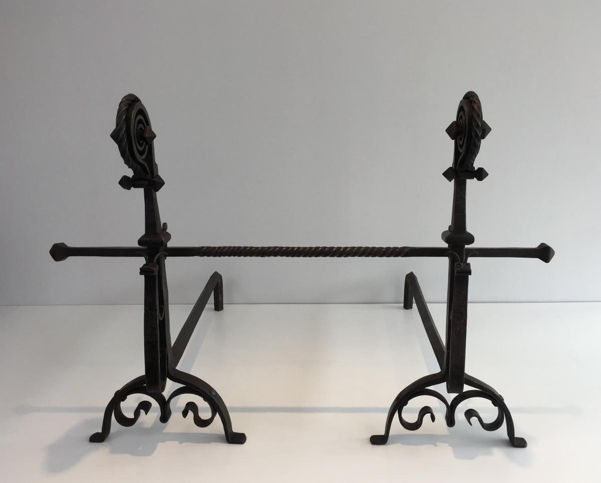 In The Style Of Schenck. Exceptional Pair Of Hammered And Wrought Iron 