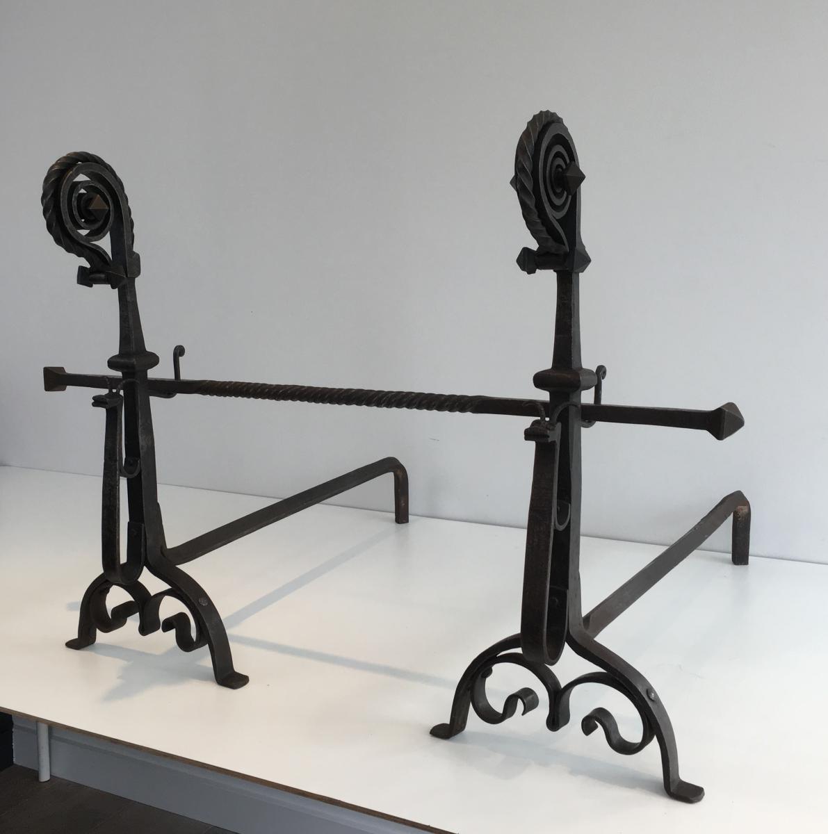 In The Style Of Schenck. Exceptional Pair Of Hammered And Wrought Iron -photo-3