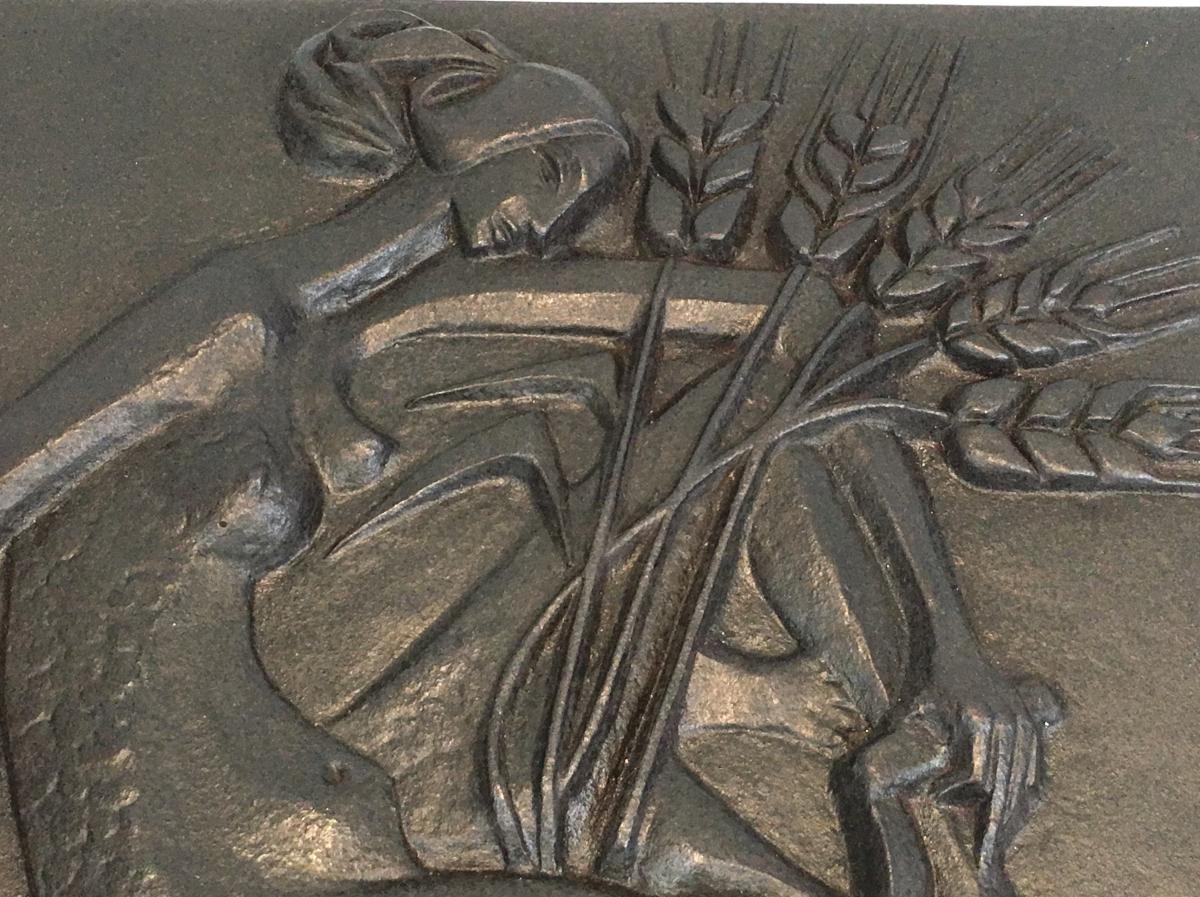 Cast Iron Fireback Representing A Nude Woman With A Scythe And Ears Of Wheat. Stamped-photo-3