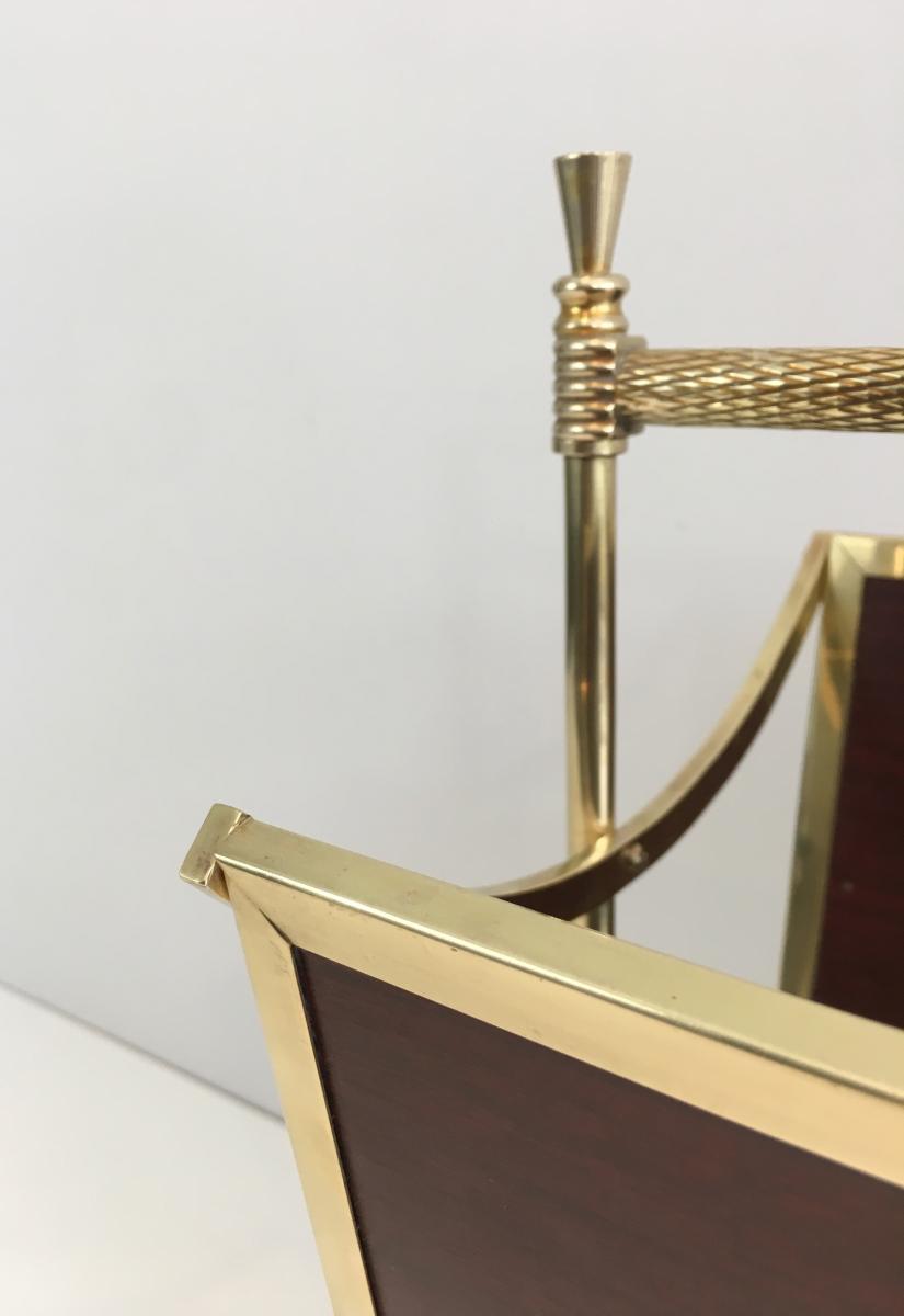 Attributed To Maison Jansen. Rare Pair Of Neoclassical Mahogany And Brass Magazine Racks. Circa-photo-5