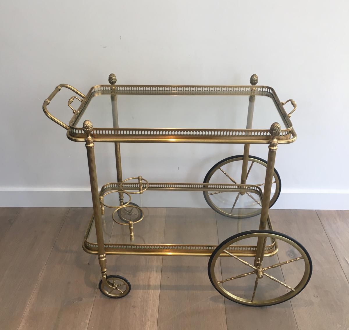 Attributed To Maison Bagués. Neoclassical Style Brass Drinks Trolley. French. Circa 1940 