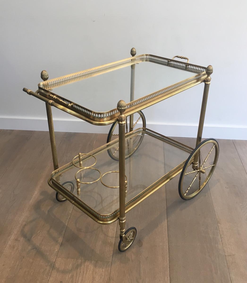 Attributed To Maison Bagués. Neoclassical Style Brass Drinks Trolley. French. Circa 1940 -photo-5