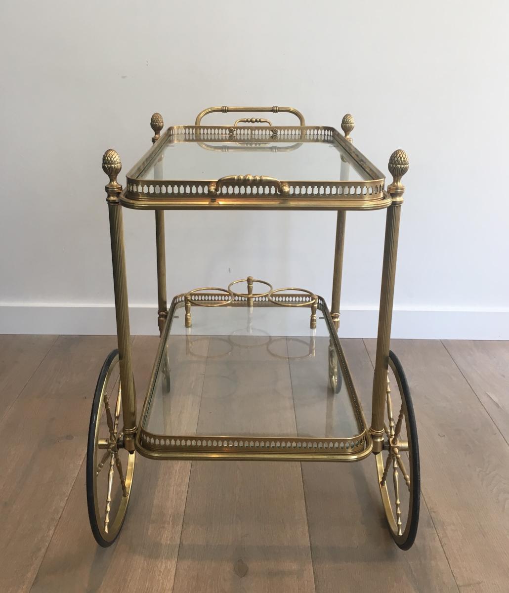 Attributed To Maison Bagués. Neoclassical Style Brass Drinks Trolley. French. Circa 1940 -photo-6