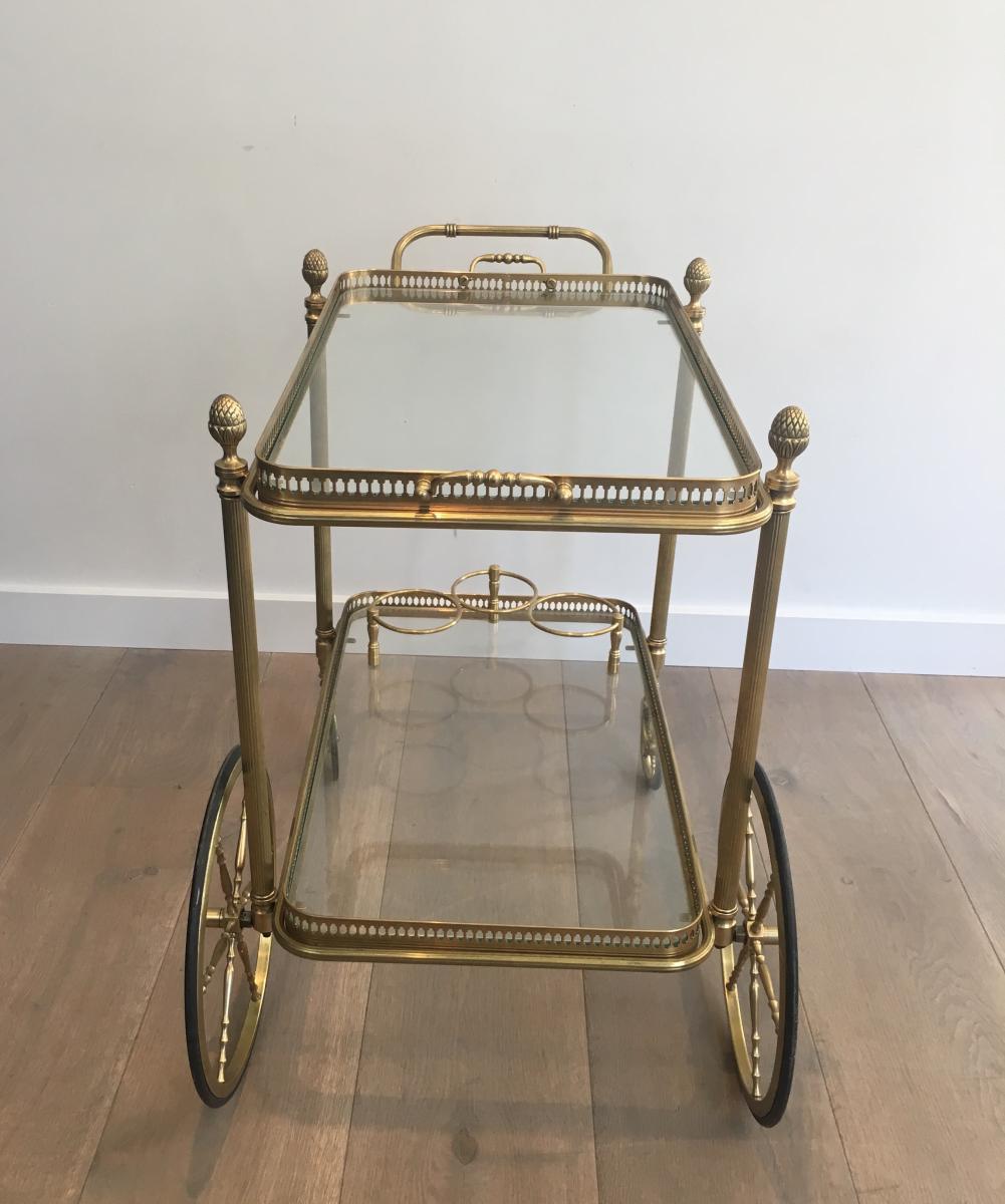 Attributed To Maison Bagués. Neoclassical Style Brass Drinks Trolley. French. Circa 1940 -photo-7