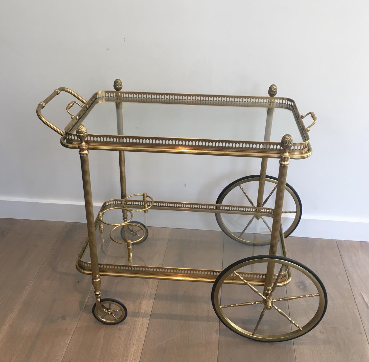 Attributed To Maison Bagués. Neoclassical Style Brass Drinks Trolley. French. Circa 1940 -photo-8