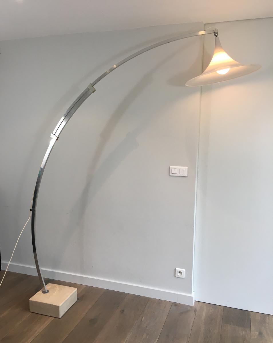 Rare Brushed Aluminum Floor Lamp Arco Style-photo-6