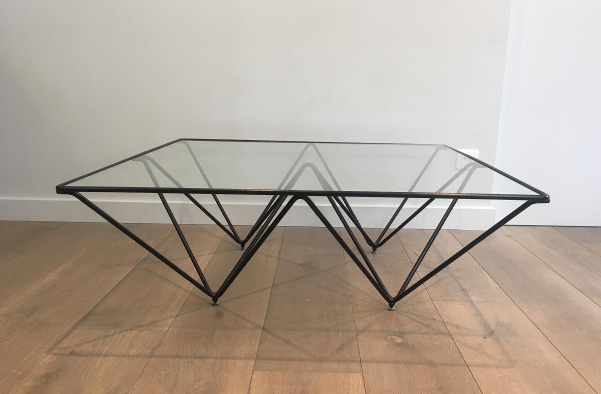 Paolo Piva. Table Basse En Métal Laqué Noir Et Plateau De Verre Clair. Italie. Vers 1970 -photo-4