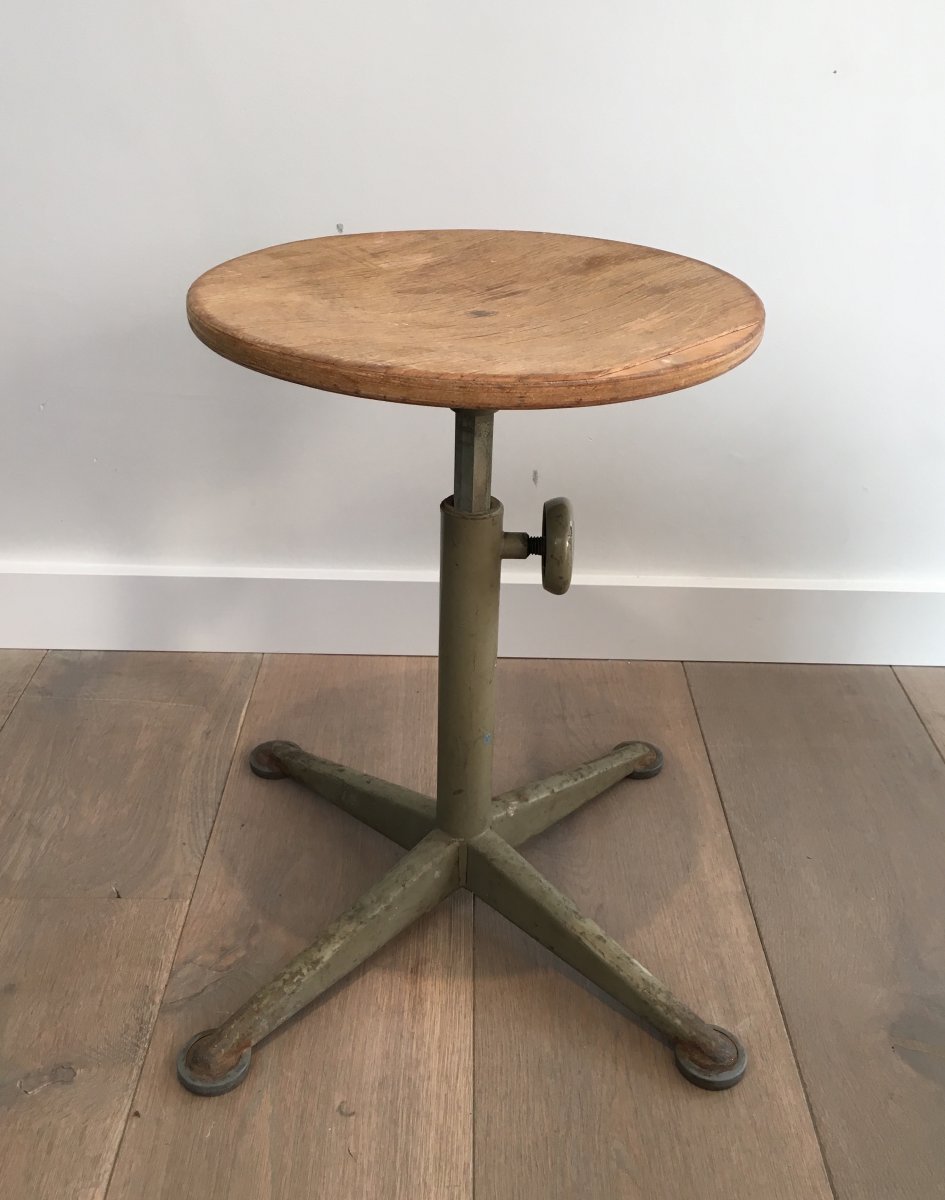  Industrial Steel And Wood Adjustable Stool. Circa 1900 -photo-2