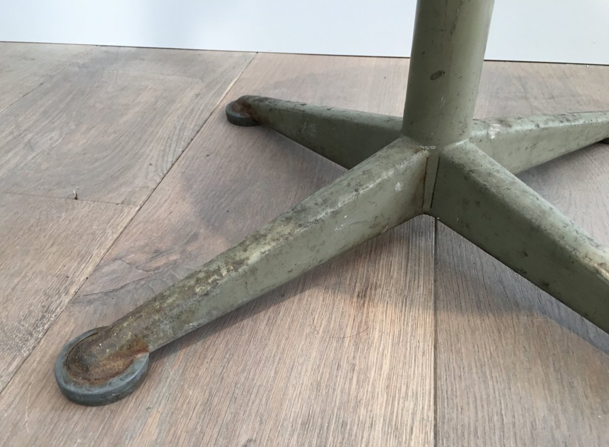 Tabouret Industriel En Acier Et Bois Réglable En Hauteur. Vers 1900 -photo-4