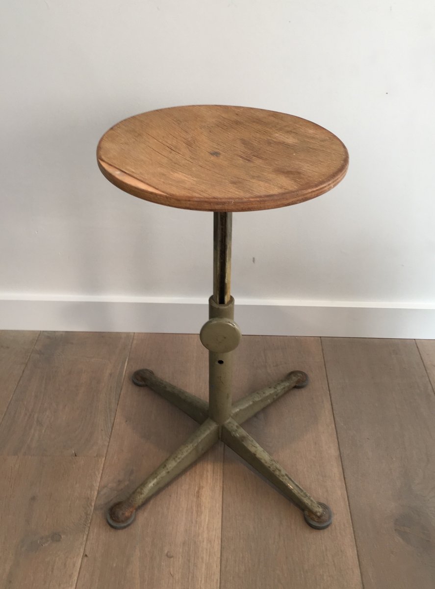  Industrial Steel And Wood Adjustable Stool. Circa 1900 