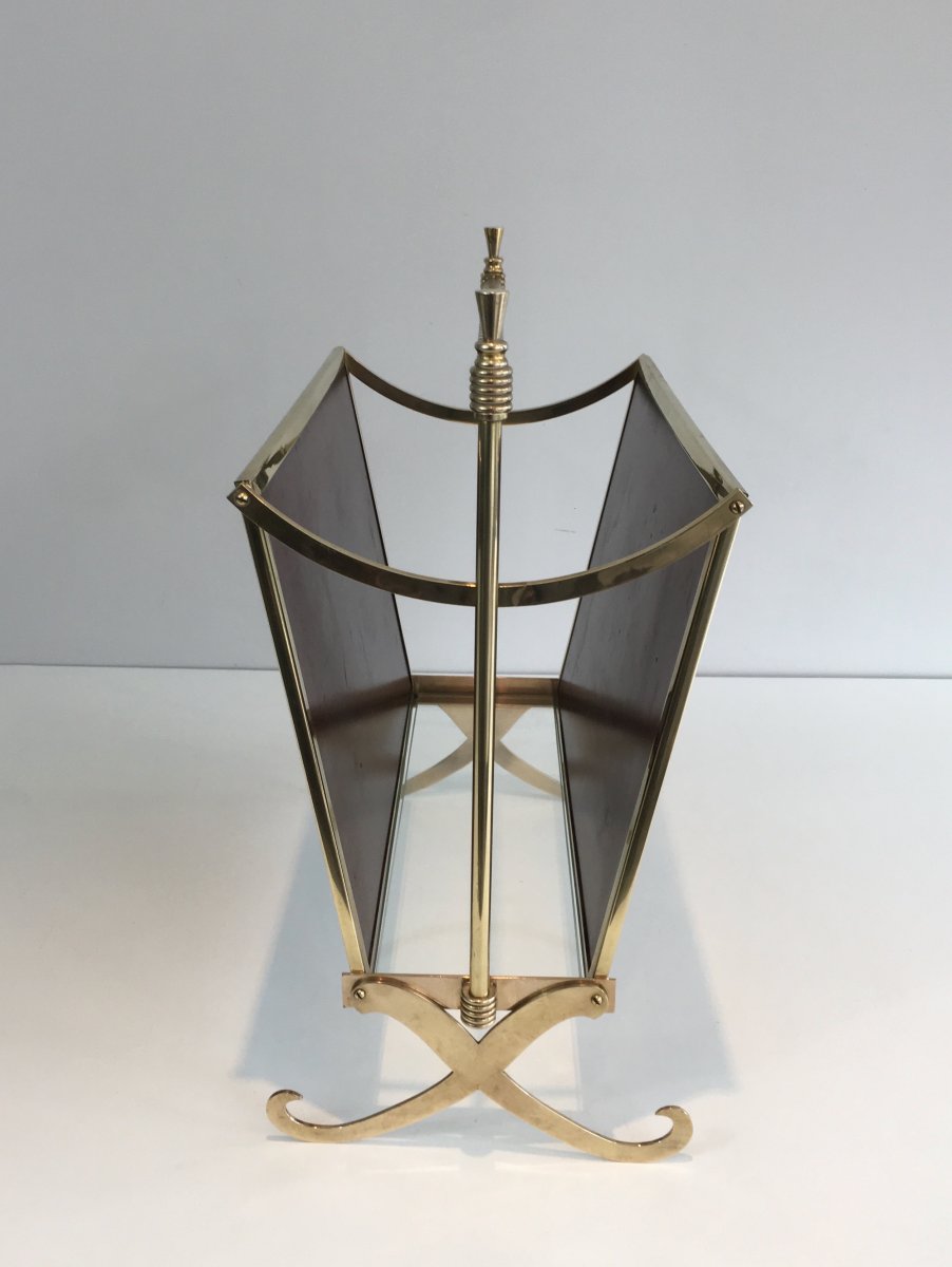 Attributed To Maison Jansen. Neoclassical Brass And Mahogany Magazine Rack. French. Circa 1940 -photo-8