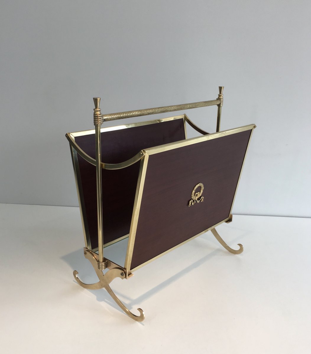 Attributed To Maison Jansen. Neoclassical Brass And Mahogany Magazine Rack. French. Circa 1940 