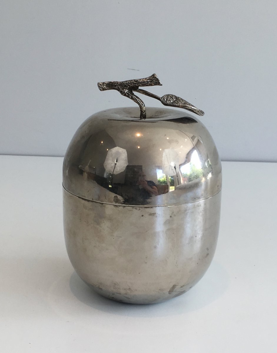 Silver Plated Ice Bucket Showing An Apple. French. Circa 1970 -photo-2