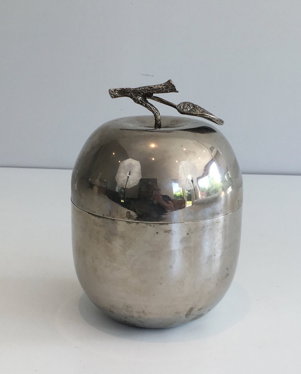 Silver Plated Ice Bucket Showing An Apple. French. Circa 1970 -photo-6