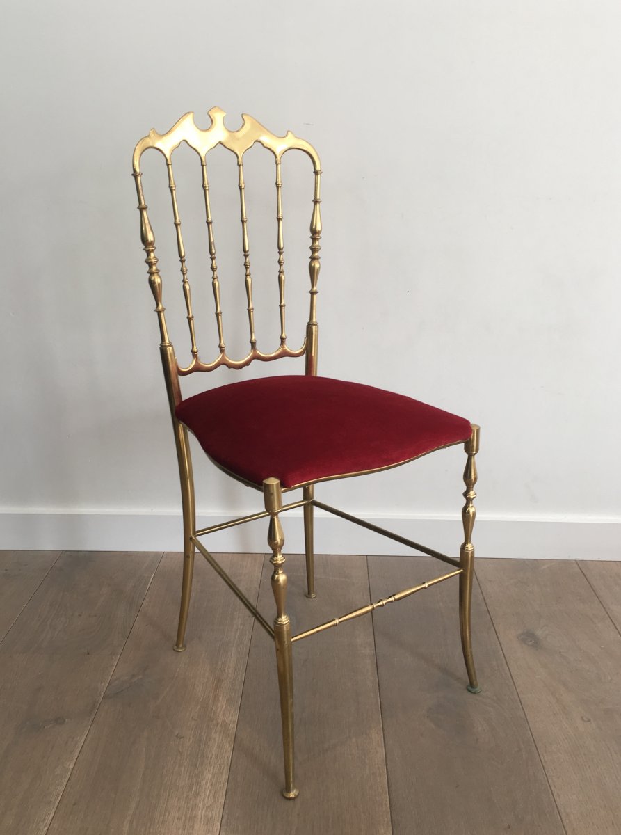 Brass And Red Fabric Chiavari Chair. Circa 1940 -photo-2