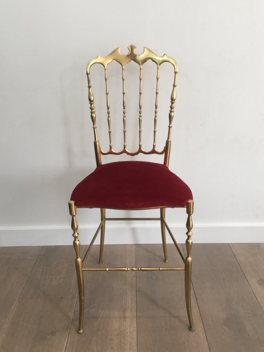 Brass And Red Fabric Chiavari Chair. Circa 1940 -photo-4