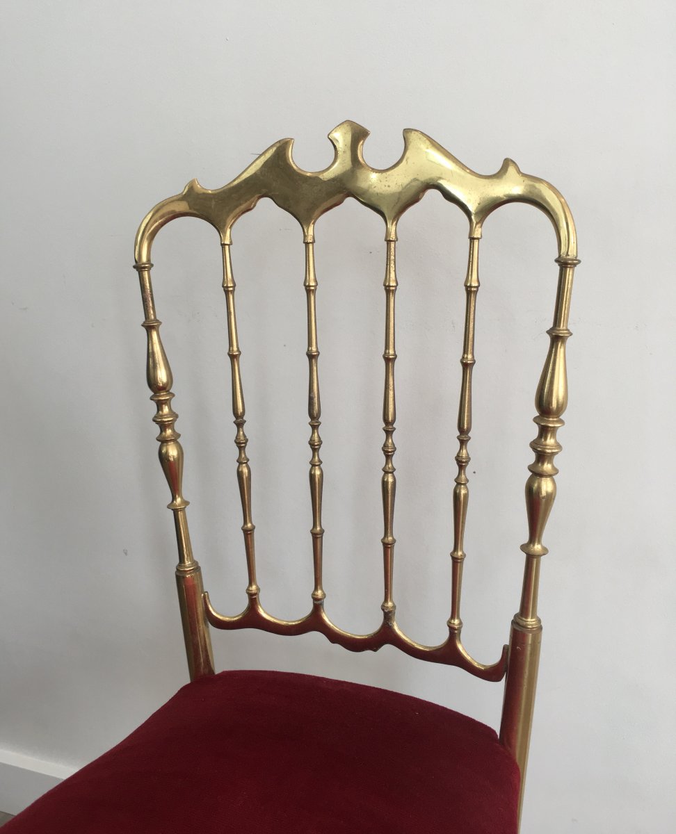 Brass And Red Fabric Chiavari Chair. Circa 1940 -photo-2