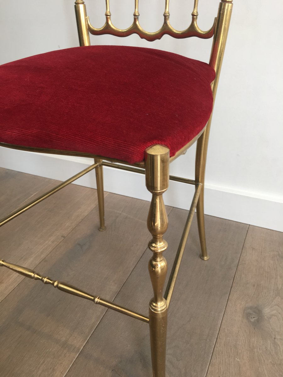 Brass And Red Fabric Chiavari Chair. Circa 1940 -photo-5