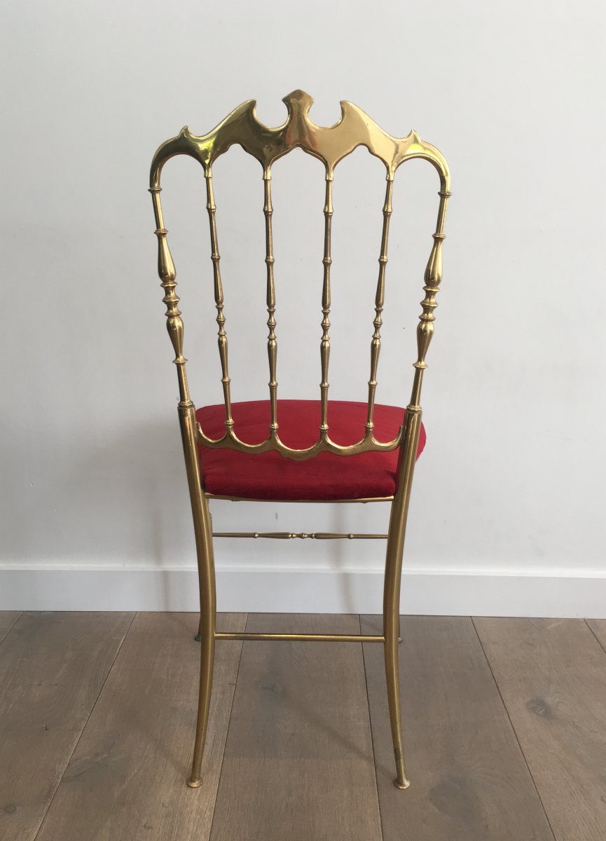 Brass And Red Fabric Chiavari Chair. Circa 1940 -photo-7