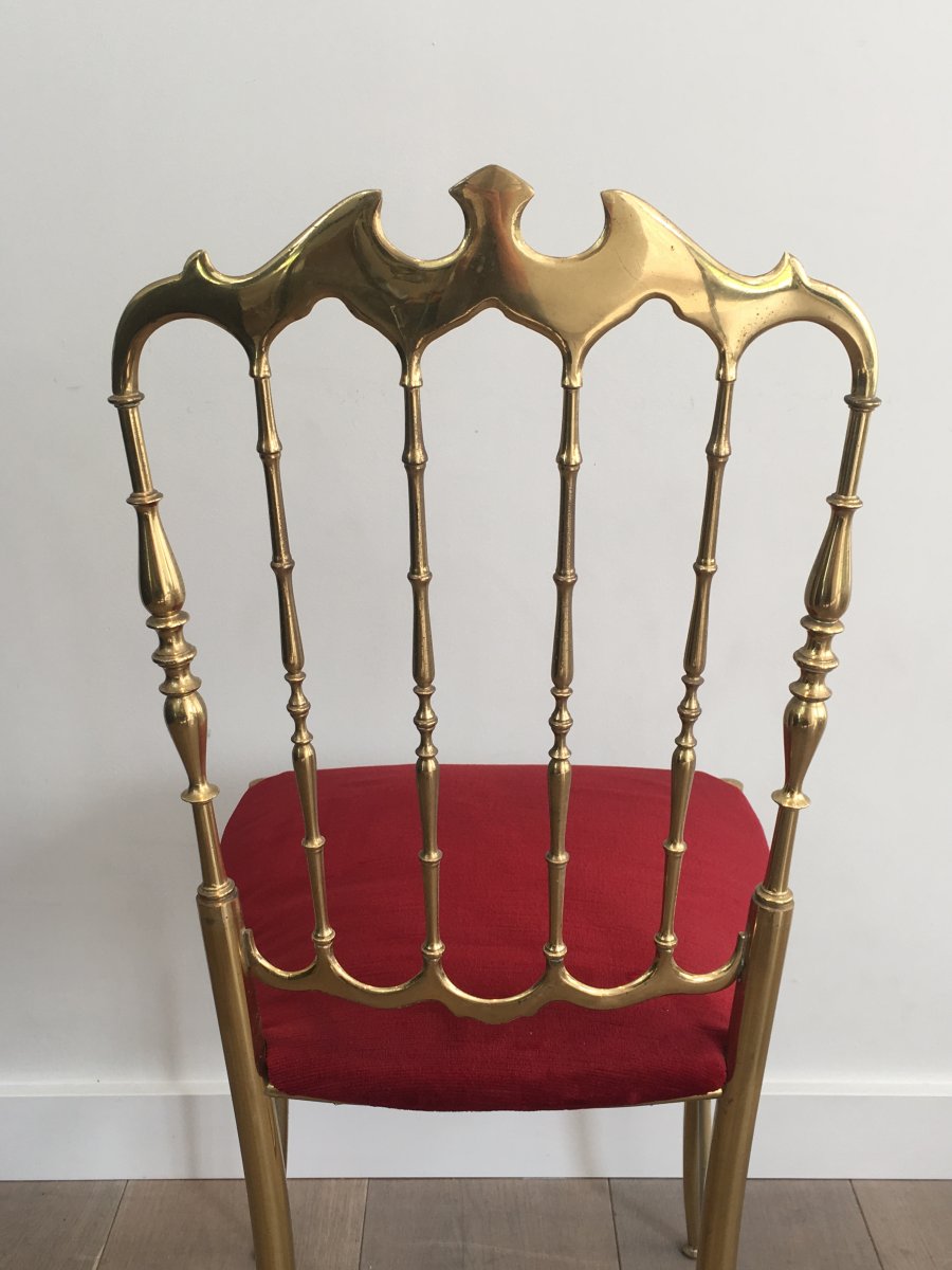 Brass And Red Fabric Chiavari Chair. Circa 1940 -photo-8