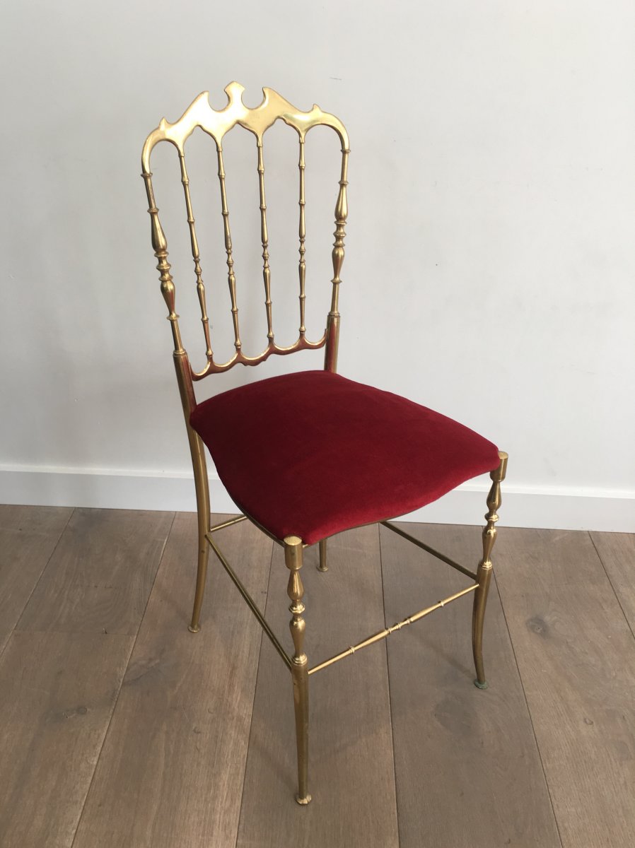 Brass And Red Fabric Chiavari Chair. Circa 1940 