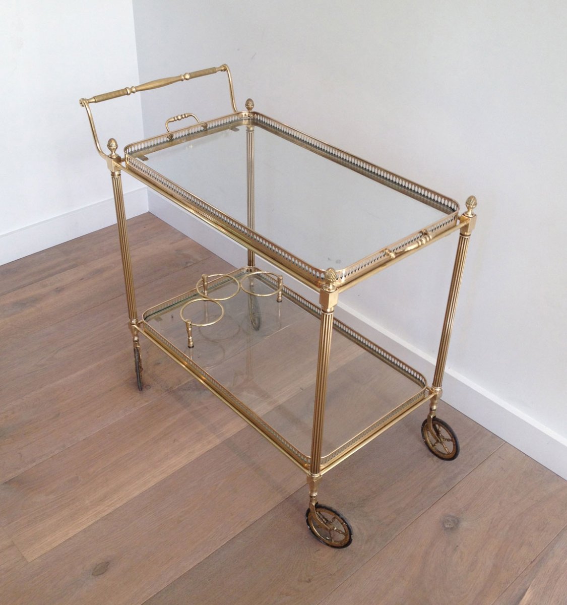 Neoclassical Style Brass Drinks Trolley With Removable Trays. French Work By Maison Jansen. Circa 1940-photo-6