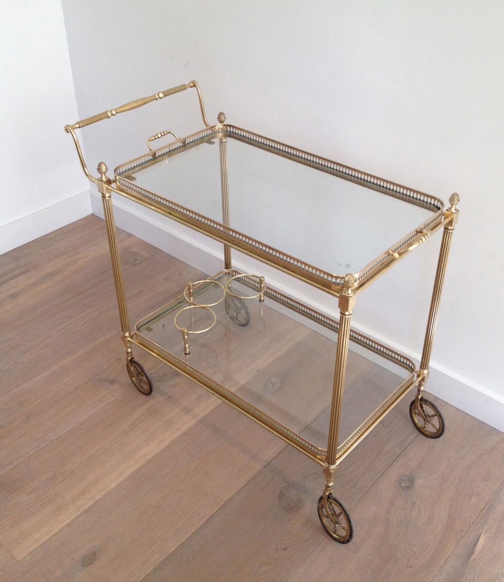 Neoclassical Style Brass Drinks Trolley With Removable Trays. French Work By Maison Jansen. Circa 1940