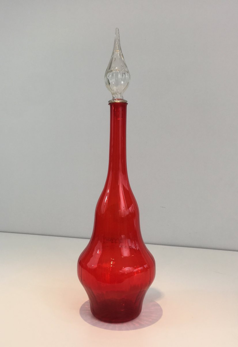 Grande Bouteille Design En Verre Rouge. Vers 1970-photo-3