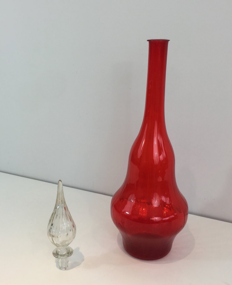 Grande Bouteille Design En Verre Rouge. Vers 1970-photo-2