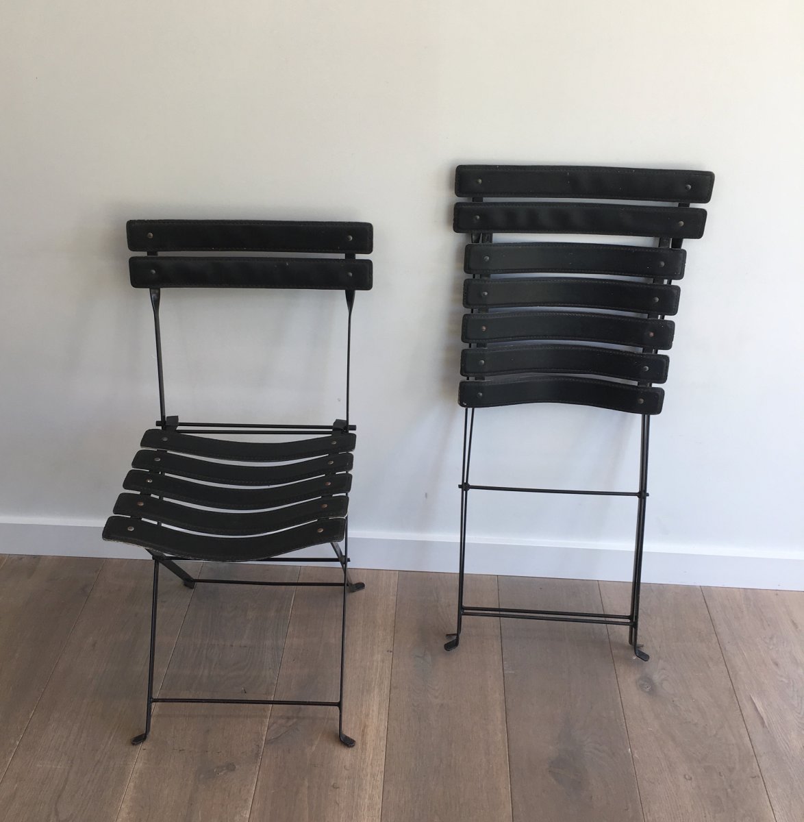 Pair Of Black Leather And Metal Chairs. Circa 1950-photo-1