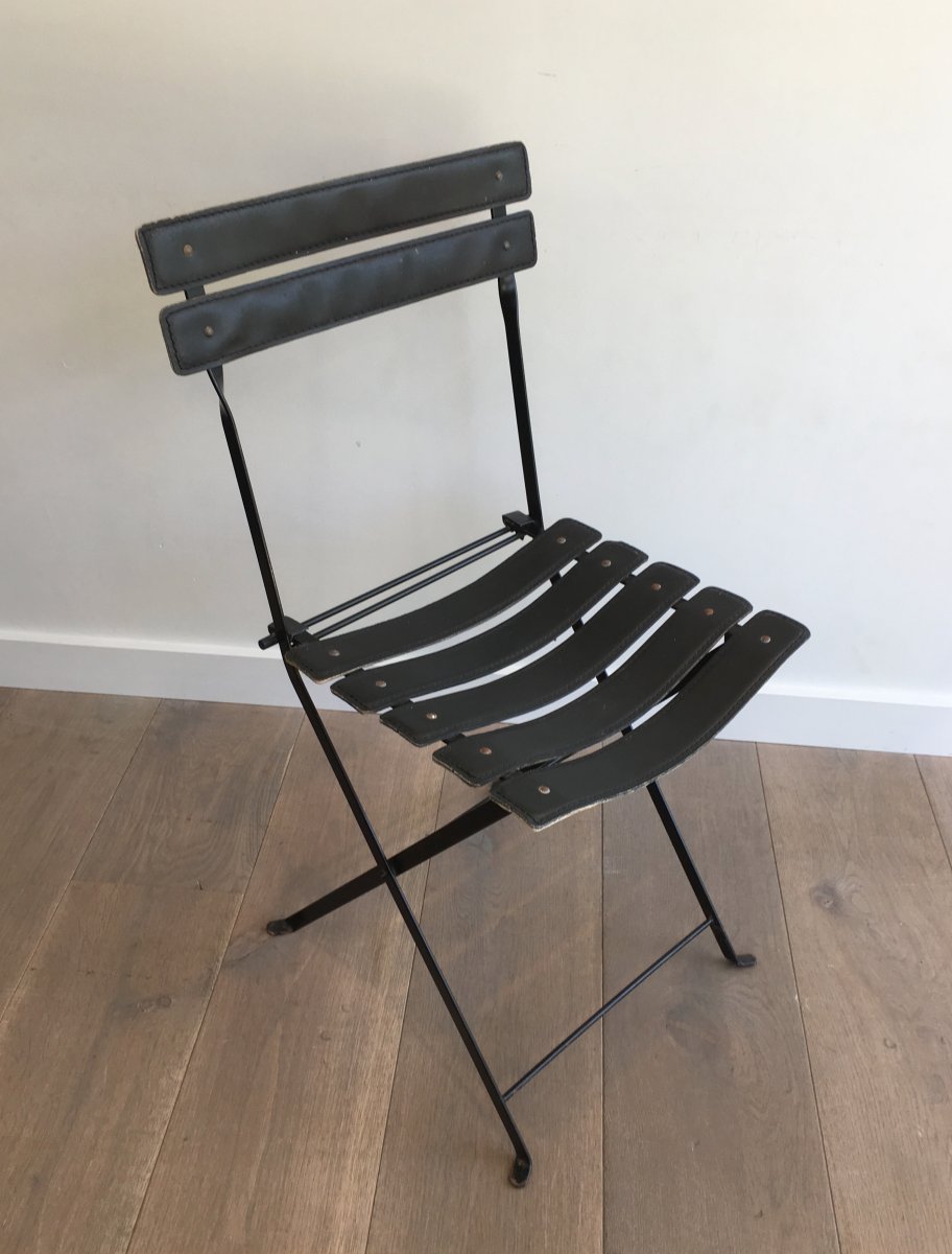 Pair Of Black Leather And Metal Chairs. Circa 1950-photo-3