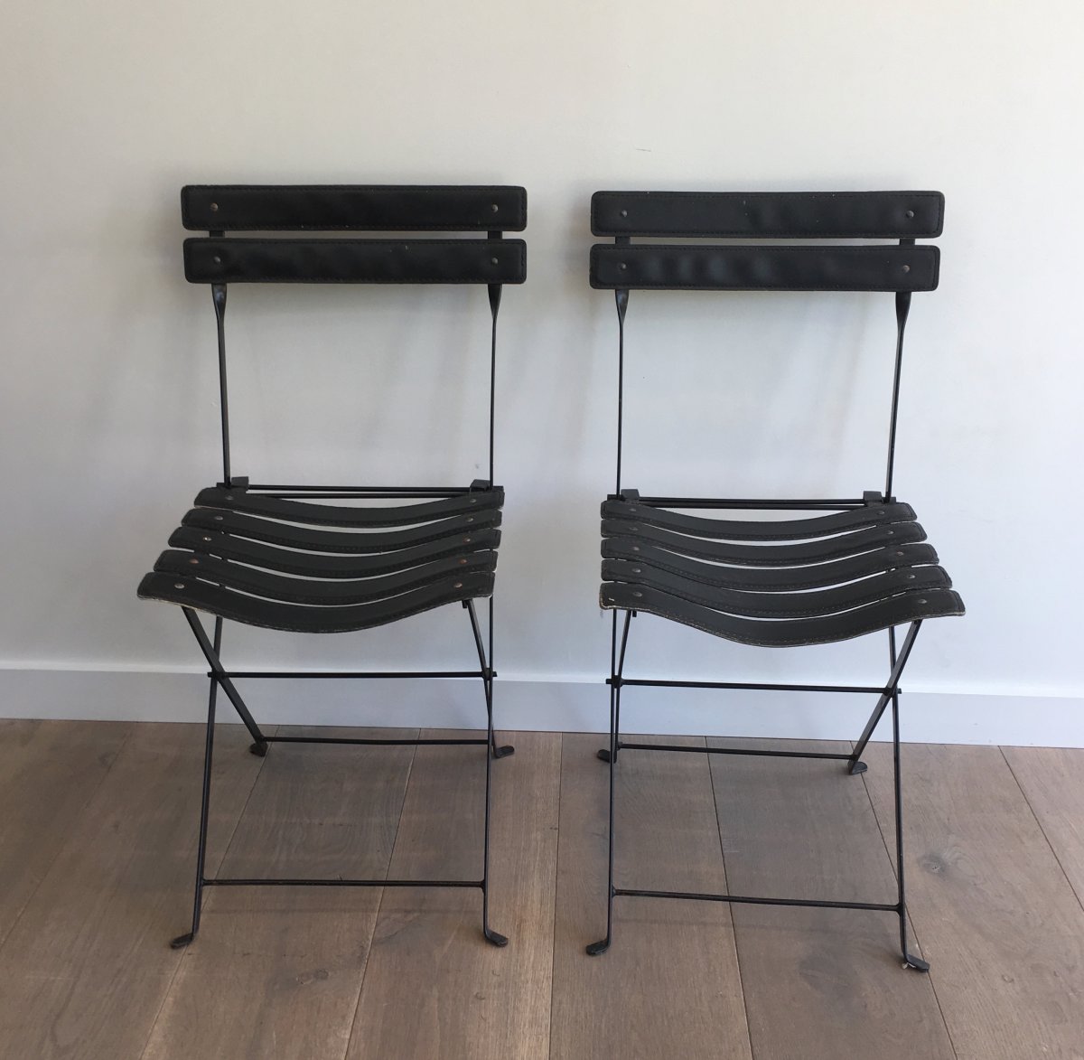 Pair Of Black Leather And Metal Chairs. Circa 1950-photo-6