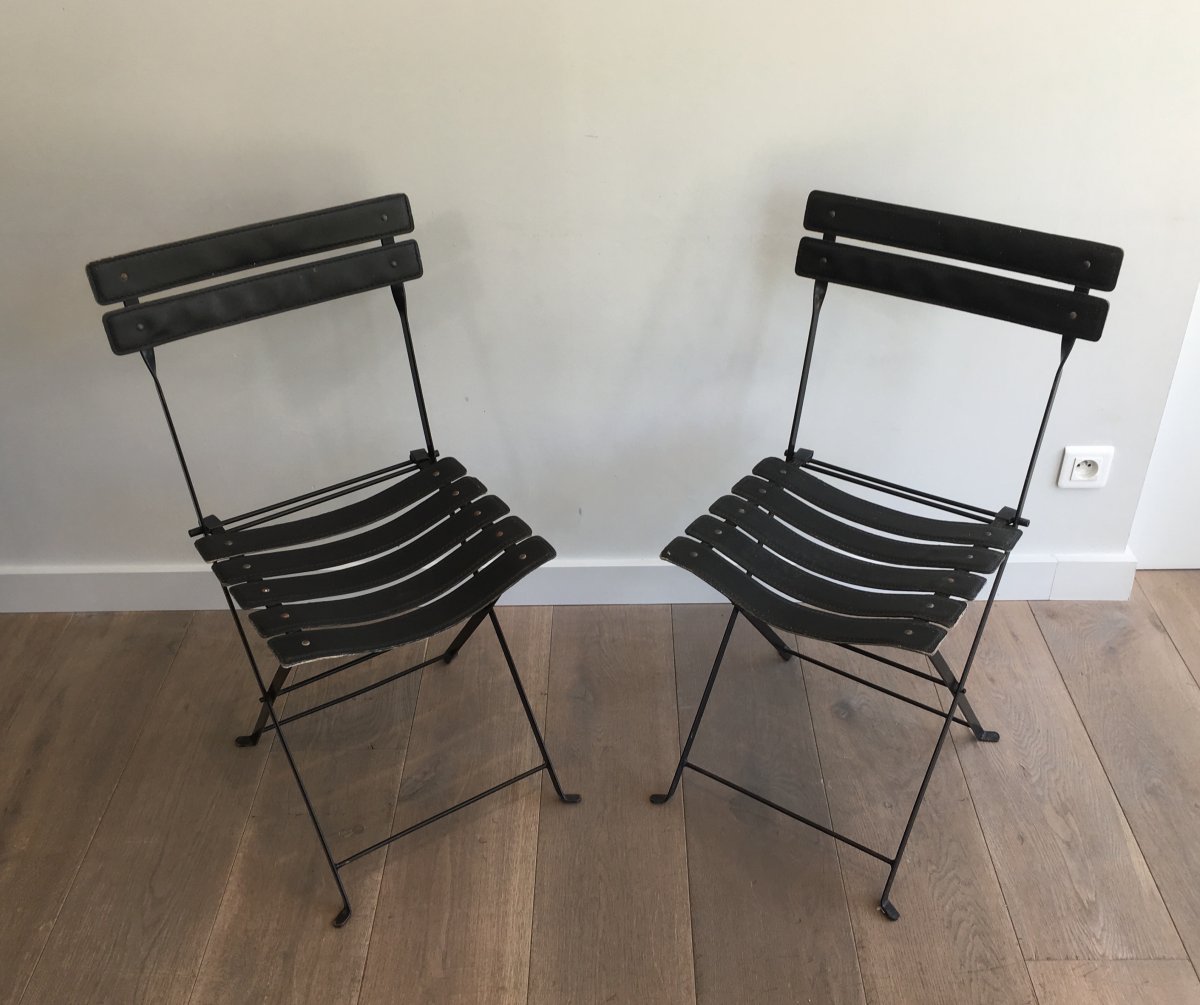 Pair Of Black Leather And Metal Chairs. Circa 1950-photo-8